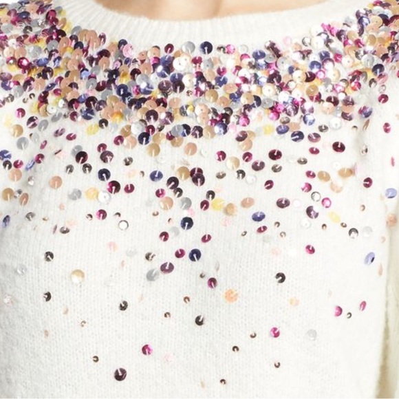 Halogen® Sequin Detail Festive, Holiday, party Sweater, 3/4 sleeve - Picture 3 of 5